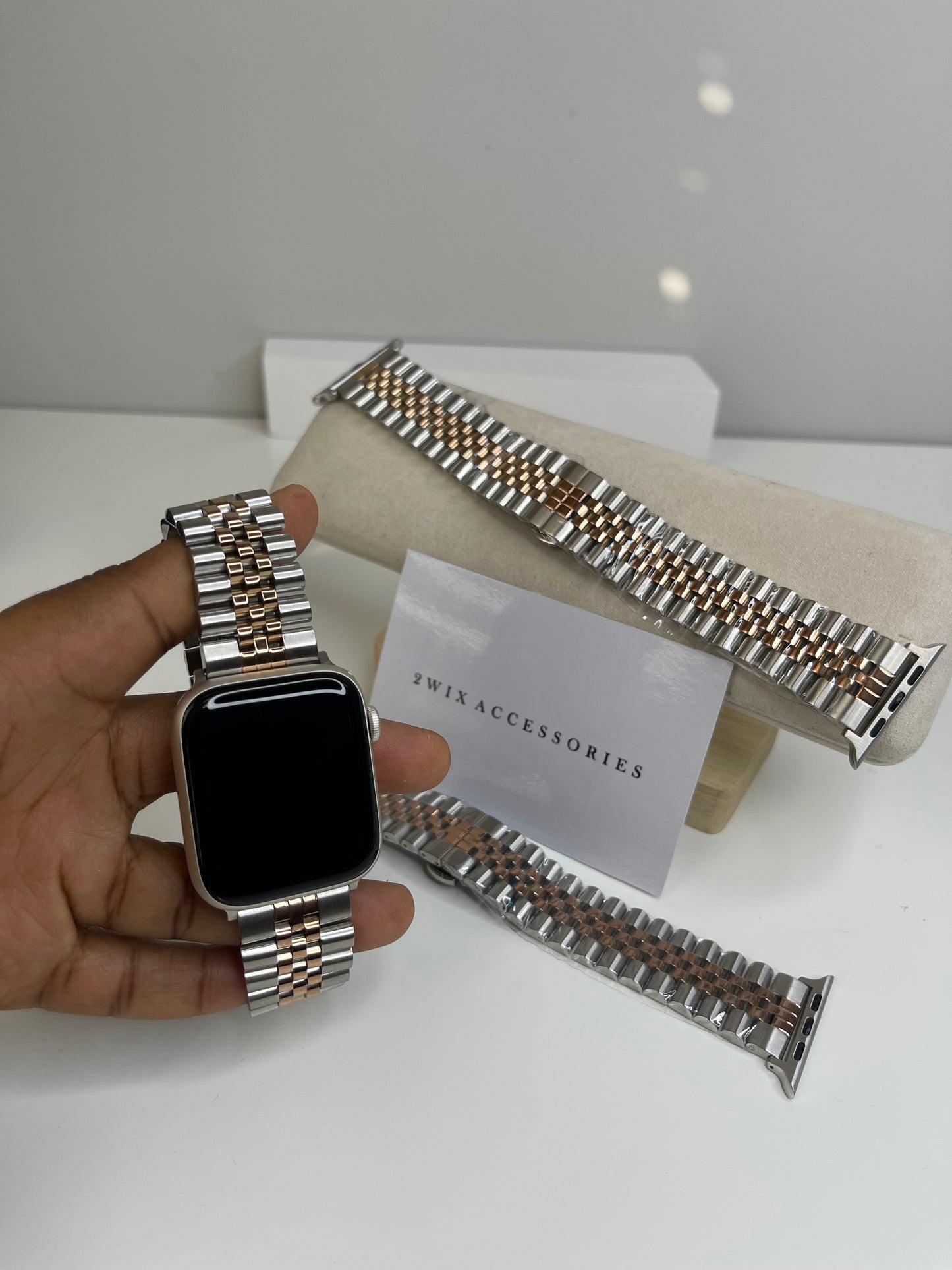 Rose Gold & Silver Apple Watch Band